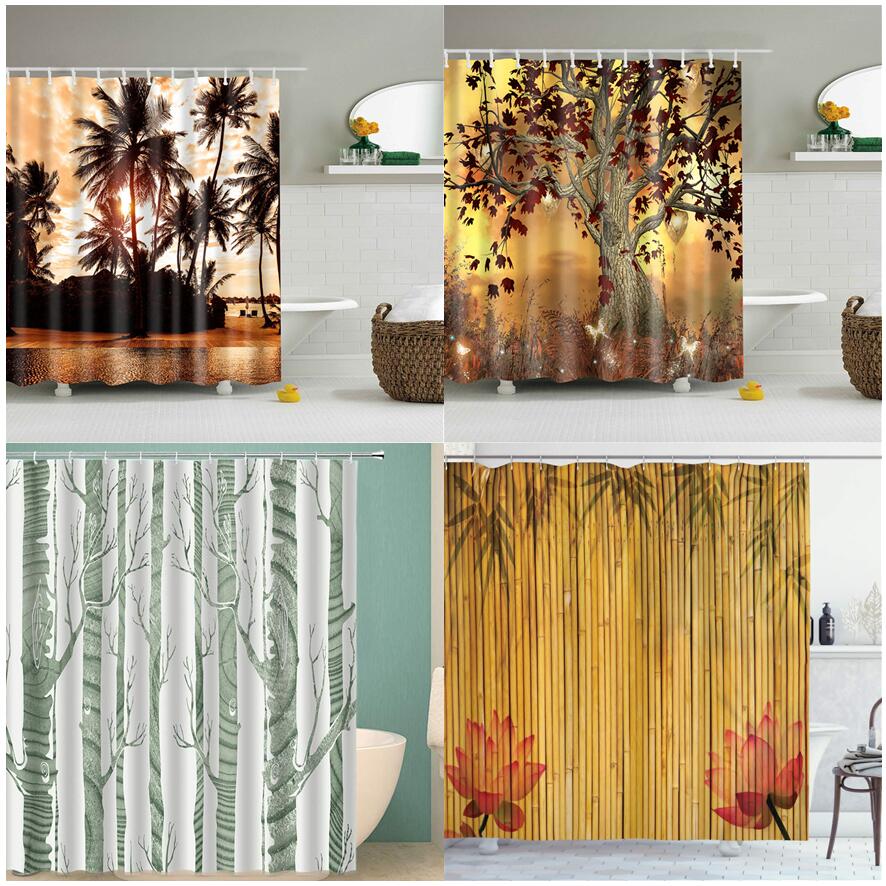 Colorful Plant Trees Scenic Forest Shower Curtains..